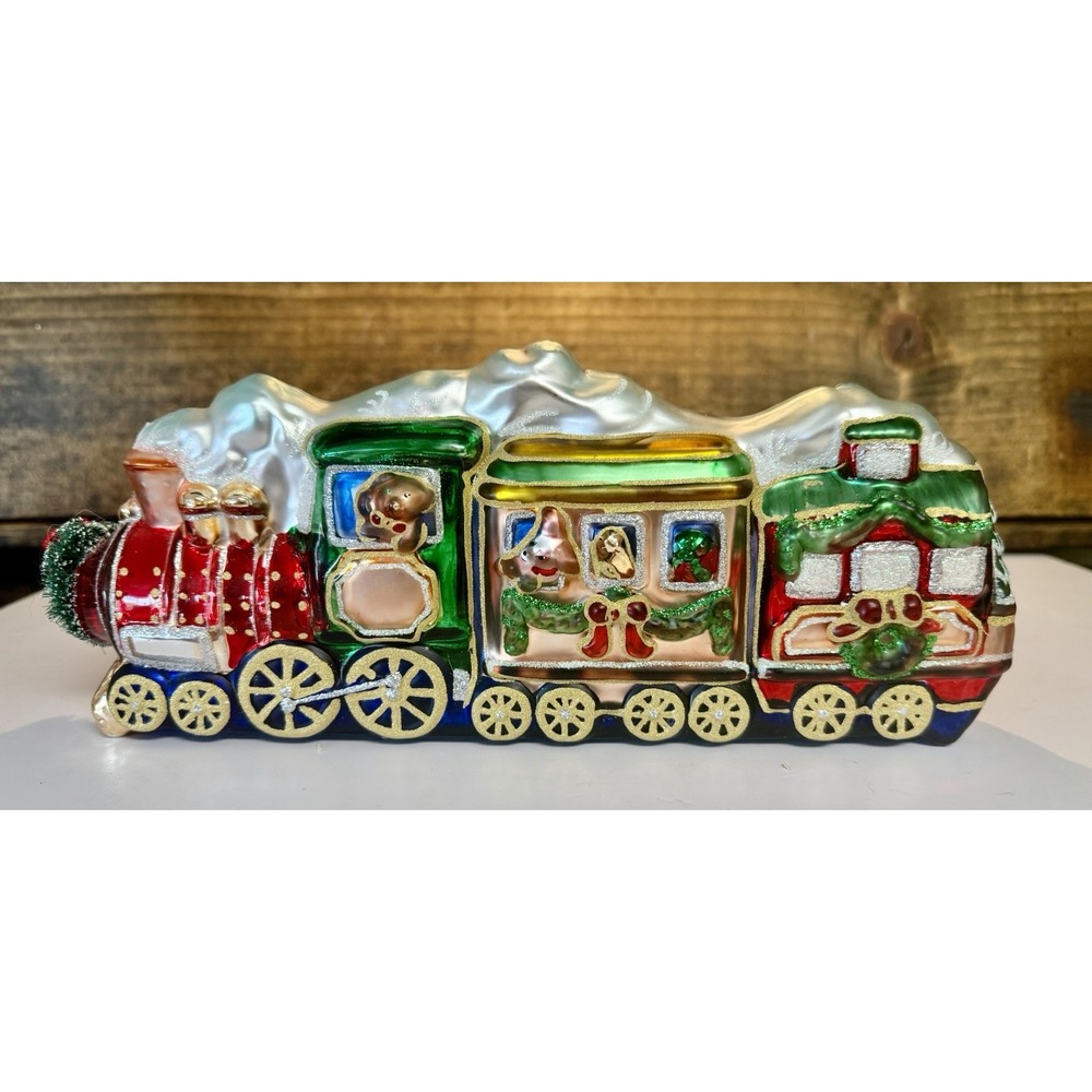 Vtg Lg Heavy Glass Collectable Christmas Train Decoration Home Decor Retro Santa